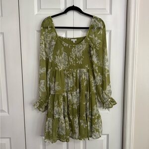 Patrons of Peace Olive Green Smocked Dress